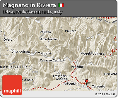 Shaded Relief Panoramic Map of Magnano In Riviera