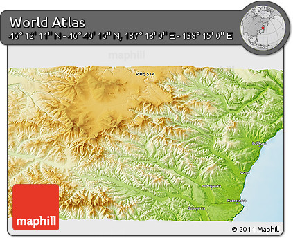 Physical 3D Map of the Area around 46° 26' 14" N, 137° 46' 30" E