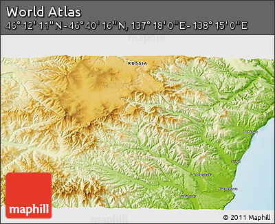 Physical 3D Map of the Area around 46° 26' 14" N, 137° 46' 30" E