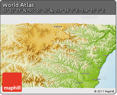 Physical 3D Map of the Area around 46° 26' 14" N, 137° 46' 30" E