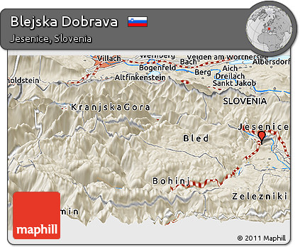 Shaded Relief Panoramic Map of Blejska Dobrava