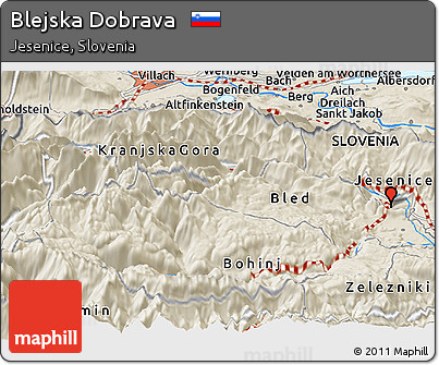 Shaded Relief Panoramic Map of Blejska Dobrava
