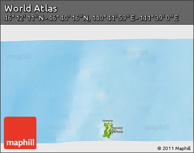 Physical 3D Map of the Area around 46° 26' 14" N, 141° 10' 30" E