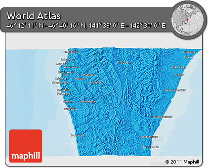 Political 3D Map of the Area around 46° 26' 14" N, 142° 1' 30" E