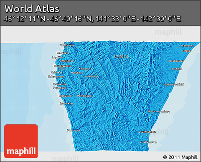 Political 3D Map of the Area around 46° 26' 14" N, 142° 1' 30" E