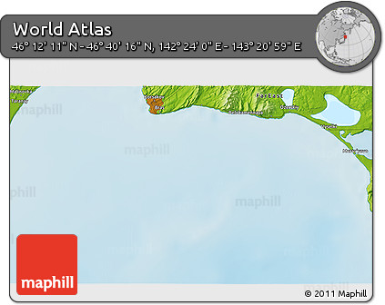 Physical 3D Map of the Area around 46° 26' 14" N, 142° 52' 30" E