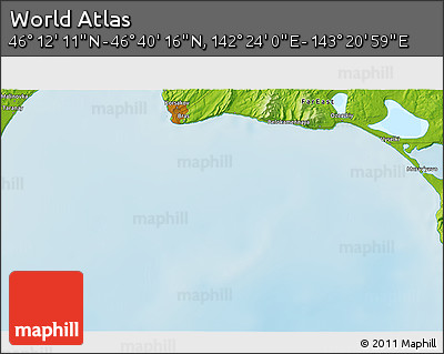 Physical 3D Map of the Area around 46° 26' 14" N, 142° 52' 30" E