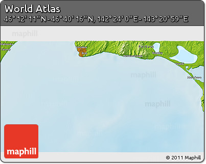 Physical 3D Map of the Area around 46° 26' 14" N, 142° 52' 30" E