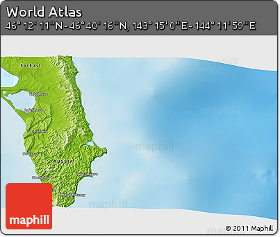 Physical 3D Map of the Area around 46° 26' 14" N, 143° 43' 29" E