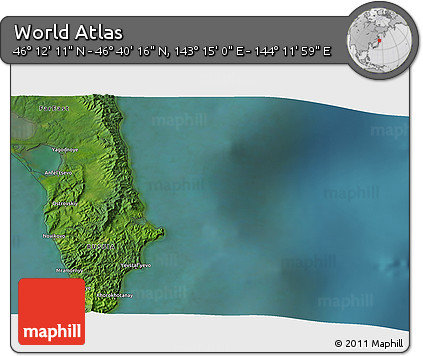 Satellite 3D Map of the Area around 46° 26' 14" N, 143° 43' 29" E