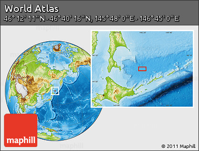 Physical Location Map of the Area around 46° 26' 14" N, 146° 16' 30" E