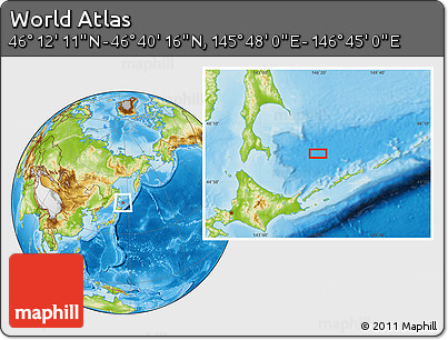 Physical Location Map of the Area around 46° 26' 14" N, 146° 16' 30" E