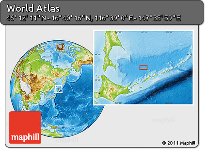 Physical Location Map of the Area around 46° 26' 14" N, 147° 7' 30" E