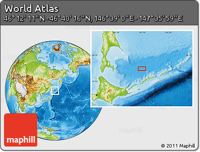Physical Location Map of the Area around 46° 26' 14" N, 147° 7' 30" E