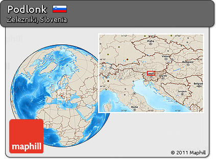 Shaded Relief Location Map of Podlonk