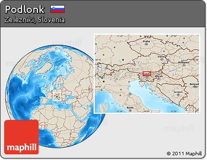 Shaded Relief Location Map of Podlonk