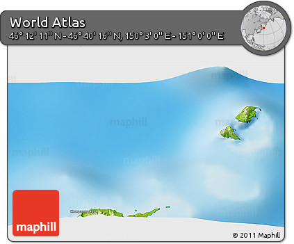 Physical 3D Map of the Area around 46° 26' 14" N, 150° 31' 30" E