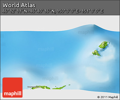 Physical 3D Map of the Area around 46° 26' 14" N, 150° 31' 30" E