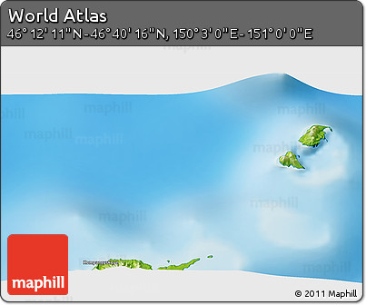 Physical 3D Map of the Area around 46° 26' 14" N, 150° 31' 30" E