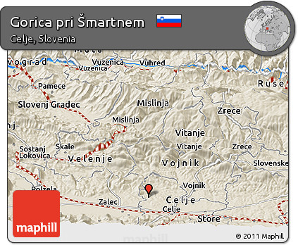 Shaded Relief Panoramic Map of Gorica Pri Šmartnem