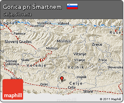 Shaded Relief Panoramic Map of Gorica Pri Šmartnem