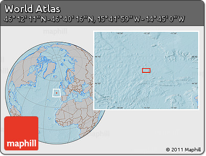 Gray Location Map of the Area around 46° 26' 14" N, 15° 13' 29" W, hill shading