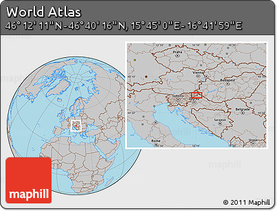 Gray Location Map of the Area around 46° 26' 14" N, 16° 13' 30" E
