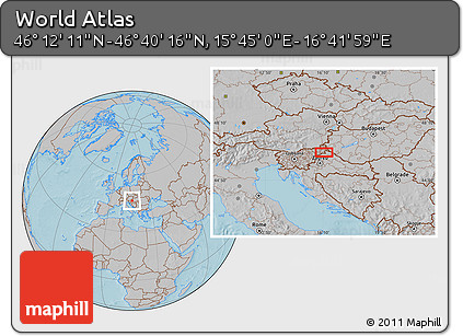 Gray Location Map of the Area around 46° 26' 14" N, 16° 13' 30" E, hill shading