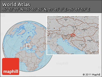 Gray Location Map of the Area around 46° 26' 14" N, 16° 13' 30" E, hill shading