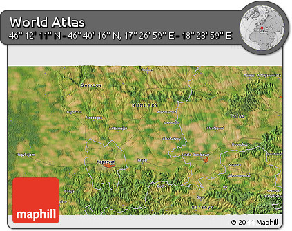 Satellite 3D Map of the Area around 46° 26' 14" N, 17° 55' 29" E
