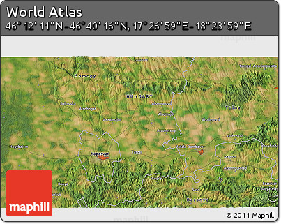 Satellite 3D Map of the Area around 46° 26' 14" N, 17° 55' 29" E