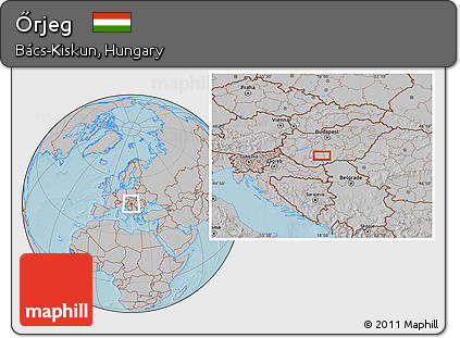 Gray Location Map of Őrjeg, hill shading