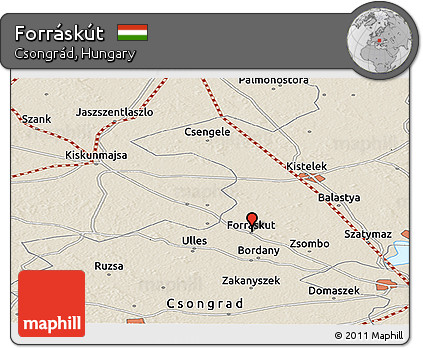 Shaded Relief Panoramic Map of Forráskút