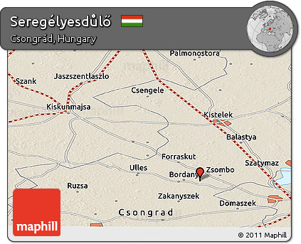 Shaded Relief Panoramic Map of Seregélyesdůlő