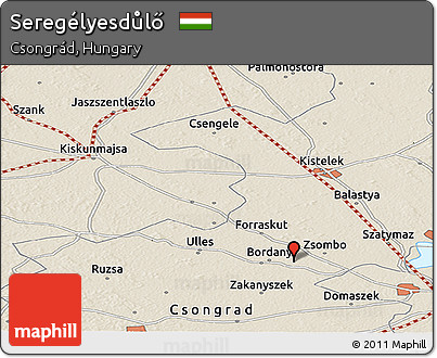Shaded Relief Panoramic Map of Seregélyesdůlő