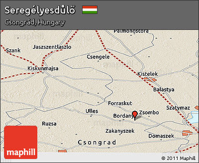 Shaded Relief Panoramic Map of Seregélyesdůlő