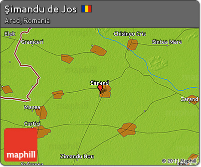 Physical 3D Map of Şimandu De Jos