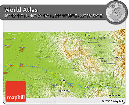Physical 3D Map of the Area around 46° 26' 14" N, 22° 10' 29" E
