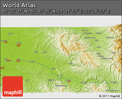 Physical 3D Map of the Area around 46° 26' 14" N, 22° 10' 29" E
