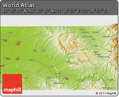 Physical 3D Map of the Area around 46° 26' 14" N, 22° 10' 29" E