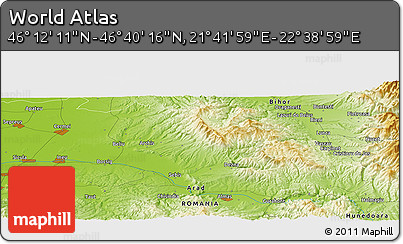 Physical Panoramic Map of the Area around 46° 26' 14" N, 22° 10' 29" E