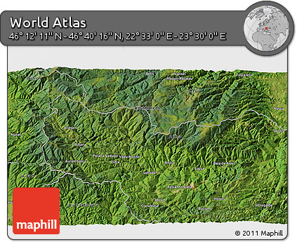 Satellite 3D Map of the Area around 46° 26' 14" N, 23° 1' 29" E