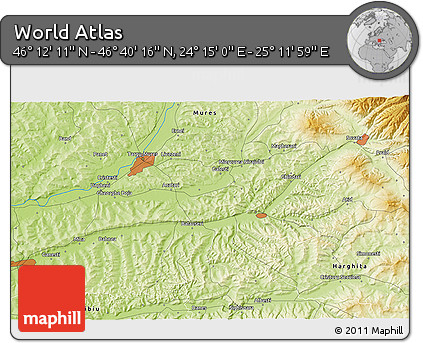 Physical 3D Map of the Area around 46° 26' 14" N, 24° 43' 30" E