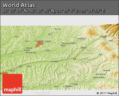 Physical 3D Map of the Area around 46° 26' 14" N, 24° 43' 30" E