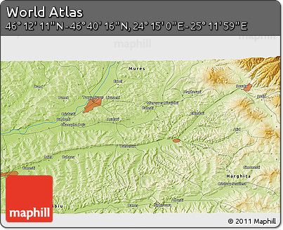 Physical 3D Map of the Area around 46° 26' 14" N, 24° 43' 30" E