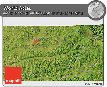 Satellite 3D Map of the Area around 46° 26' 14" N, 24° 43' 30" E