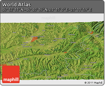 Satellite 3D Map of the Area around 46° 26' 14" N, 24° 43' 30" E