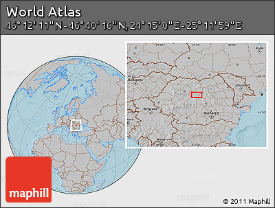 Gray Location Map of the Area around 46° 26' 14" N, 24° 43' 30" E, hill shading