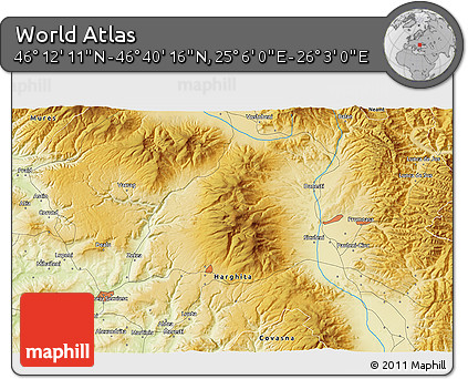 Physical 3D Map of the Area around 46° 26' 14" N, 25° 34' 30" E