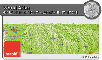 Physical Panoramic Map of the Area around 46° 26' 14" N, 27° 16' 29" E